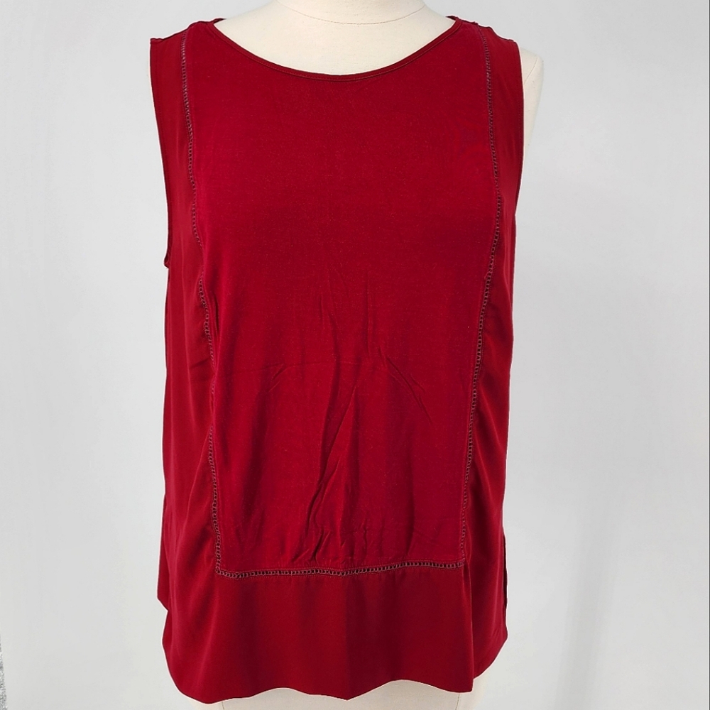 Loft Sleeveless Popover Top Pointelle Inset Red Large